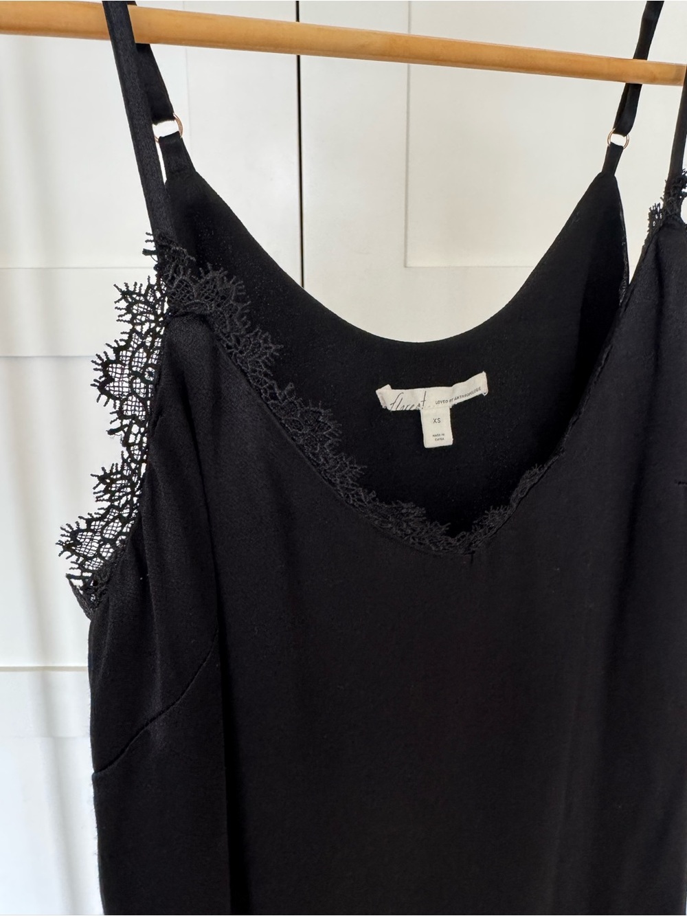 Anthropologie Floreat Black Lace-Trim Slip Cami Tank Top Size XS